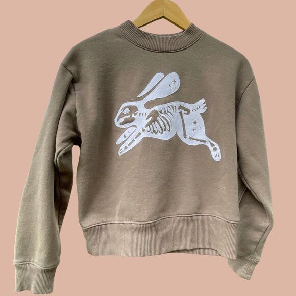 Sweaters - Handmade XS Rabbit Pullover Upcycled Sustainable Stitched Applique Reworked